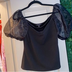 EXPRESS v neck mesh sleeve black top XL